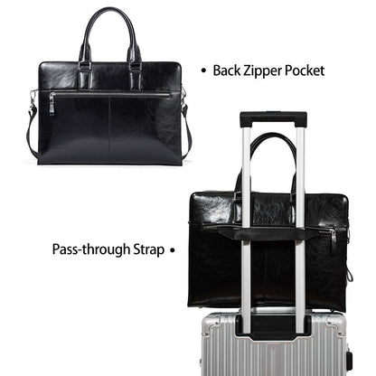 BOSTANTEN Women Genuine Leather Briefcase Tote Business Vintage Handbags 15.6" Laptop Shoulder Bag Black