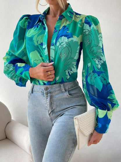 Zeagoo Womens Shirts Button Down Printed Lantern Long Sleeve Blouse Fashion Casual Tops 2025