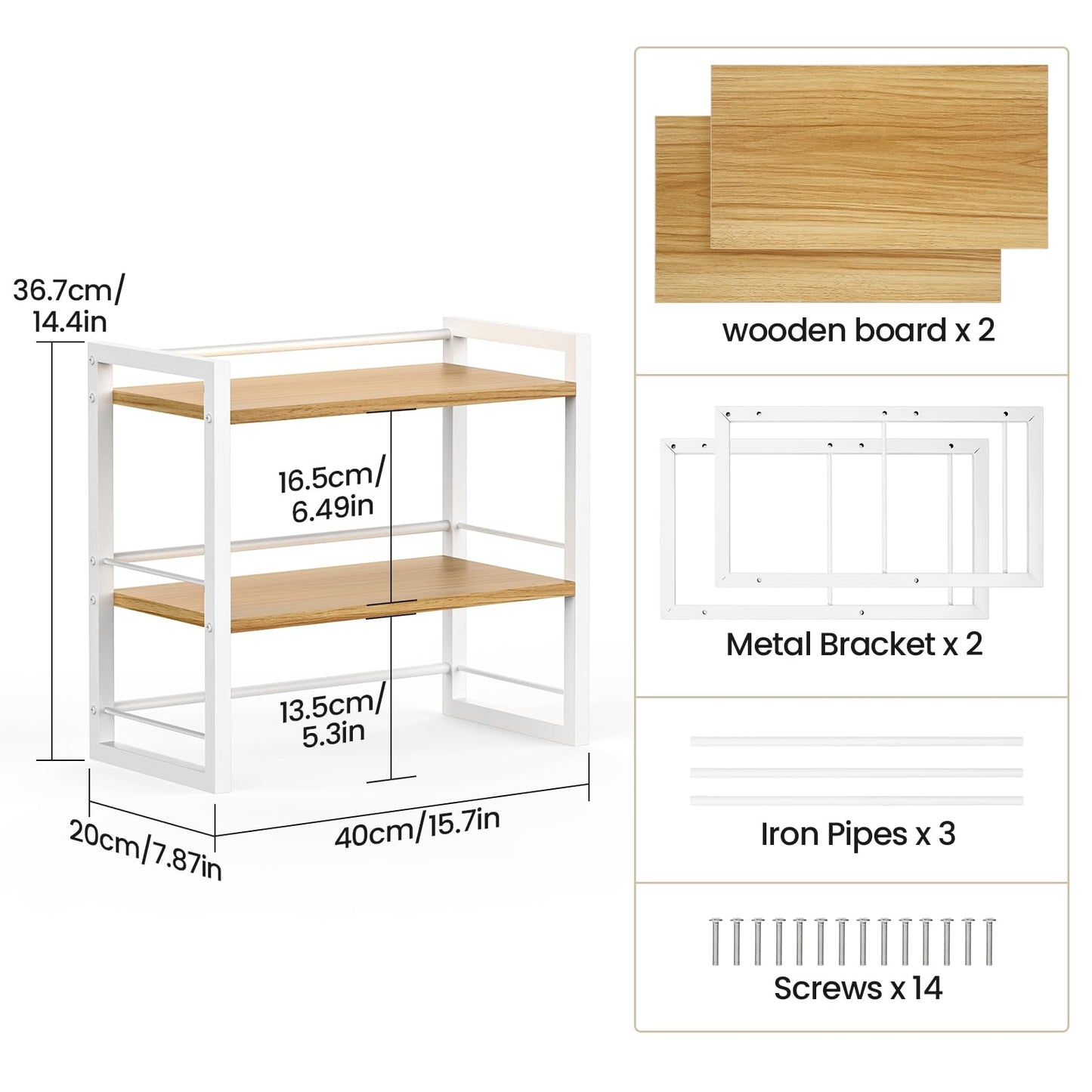 ART-GIFTREE Office Desk Shelf Organizer, Wood Desktop Bookshelf Supplies Storage Rack, Shelf for Top of Desk and Dresser (White-2 Tier)