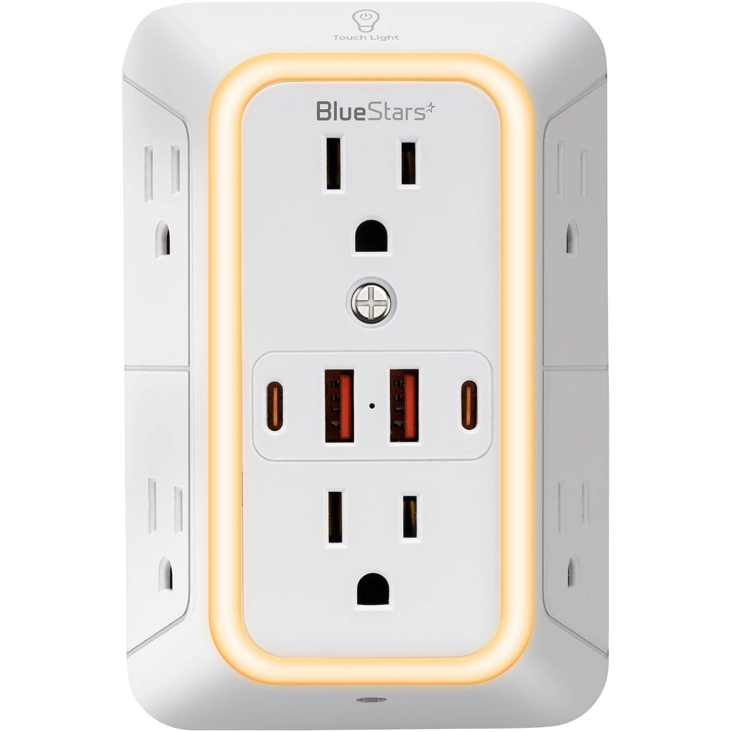 Wall Mount Power Strips Wall Charger 6 Outlet Extender 4 USB Ports (5V, 2.4A, 12W) and Night Light 3-Sided Power Strip with Adapter Spaced Outlets - Multi Plug Outlet Surge Protector for Home Office