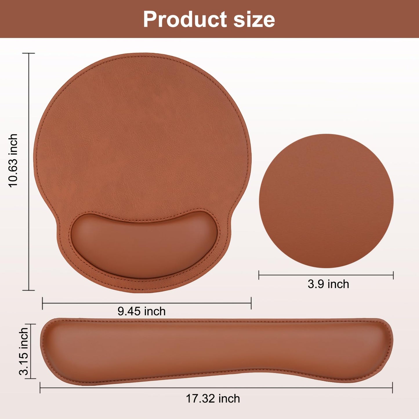 MOSISO Wrist Rest Support for Mouse Pad & Keyboard Set, Ergonomic PU Leather Keyboard and Mousepad with Wrist Rest&Coaster Non-Slip Base Home/Office Easy Typing Cushion with Raised Memory Foam, Brown