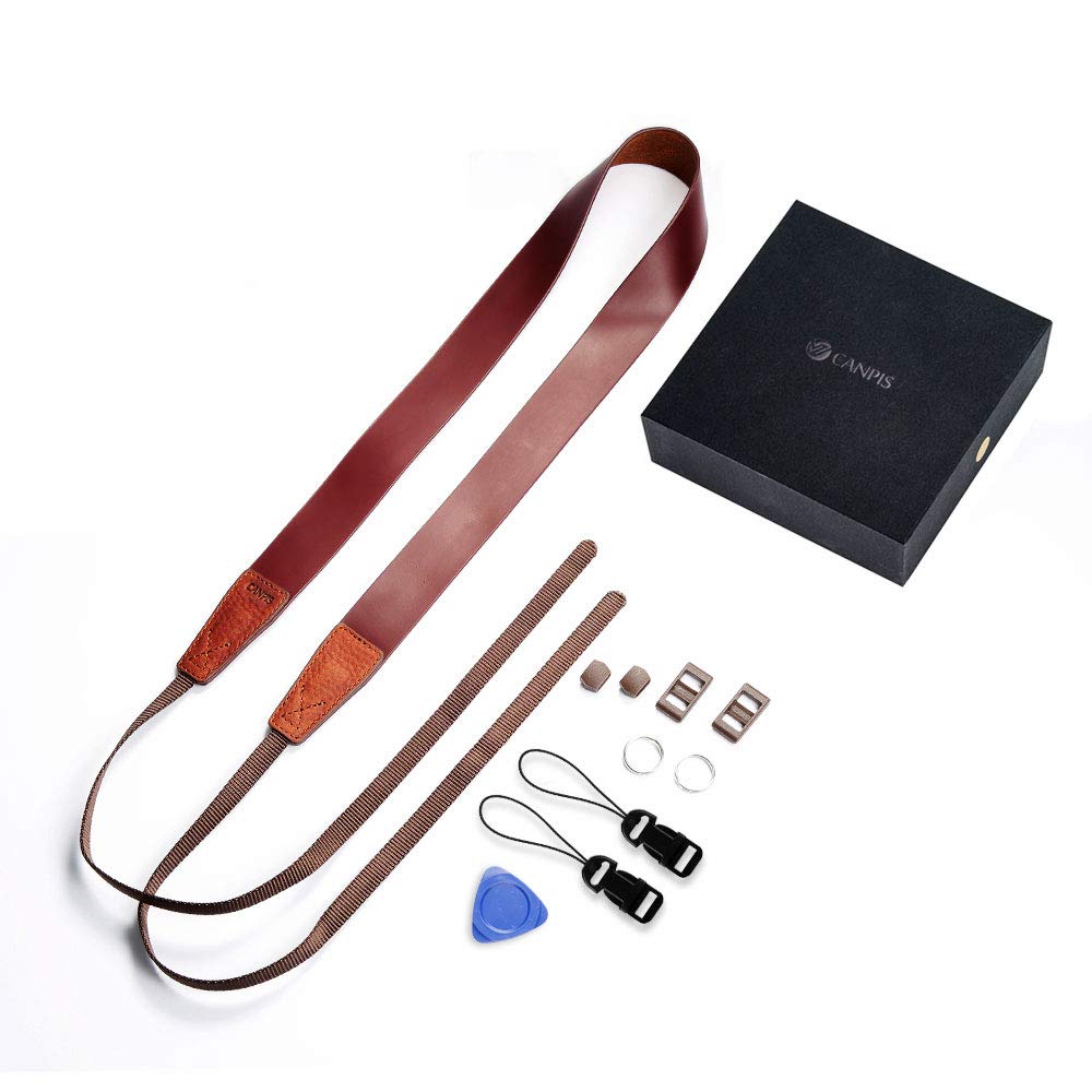 CANPIS Soft Leather Camera Shoulder Neck Strap, Brown Color, Adjustable Length compatible with DSLR Cameras Canon Sony Fujifilm Olympus Leica etc.