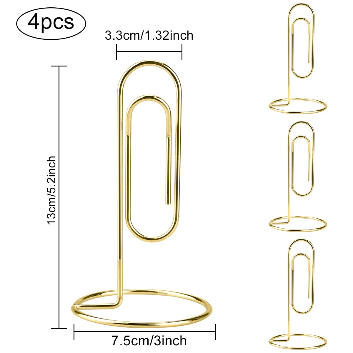 5.2 Inch Desktop Memo Holder, 4 Pack Jumbo Metal Desk Paper Clip Organizer for Office Table, Place Card, Bills, Photos, Table Numbers, Multi-Purpose Document Stand Accessory