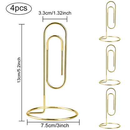 5.2 Inch Desktop Memo Holder, 4 Pack Jumbo Metal Desk Paper Clip Organizer for Office Table, Place Card, Bills, Photos, Table Numbers, Multi-Purpose Document Stand Accessory