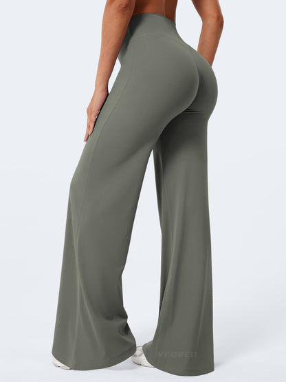 YEOREO Workout Leggings Womens No Front Seam Straight Leggings 35" High Waist Buttery Eddiy Gym Yoga Pants Gray Green XS