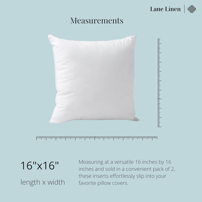 LANE LINEN Throw Pillow Insert - Pack of 2 16x16 Pillow Inserts for Decorative Pillow Covers, Throw Pillows Insert for Couch - White