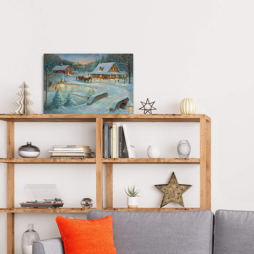 Renditions Gallery Country Winter Wall Art, Picturesque Christmas Scene, People Ice Skating, Snow Covered Barn, Premium Gallery Wrapped Canvas Decor, Ready to Hang, 8 in H x 12 in W, Made in America