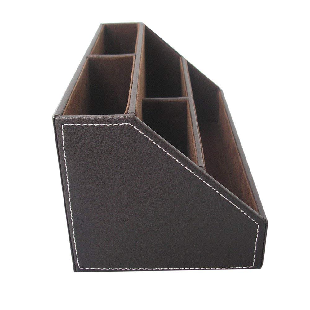 Bargain Crusader Brown PU Leather Remote Controller Holder TV Guide CD DVD Controller Organizer Desk Caddy Stationery Organizer Caddy Stationery Holder (L:9.45 x W:5.3 x H:4.3/1.6 inches, Brown)