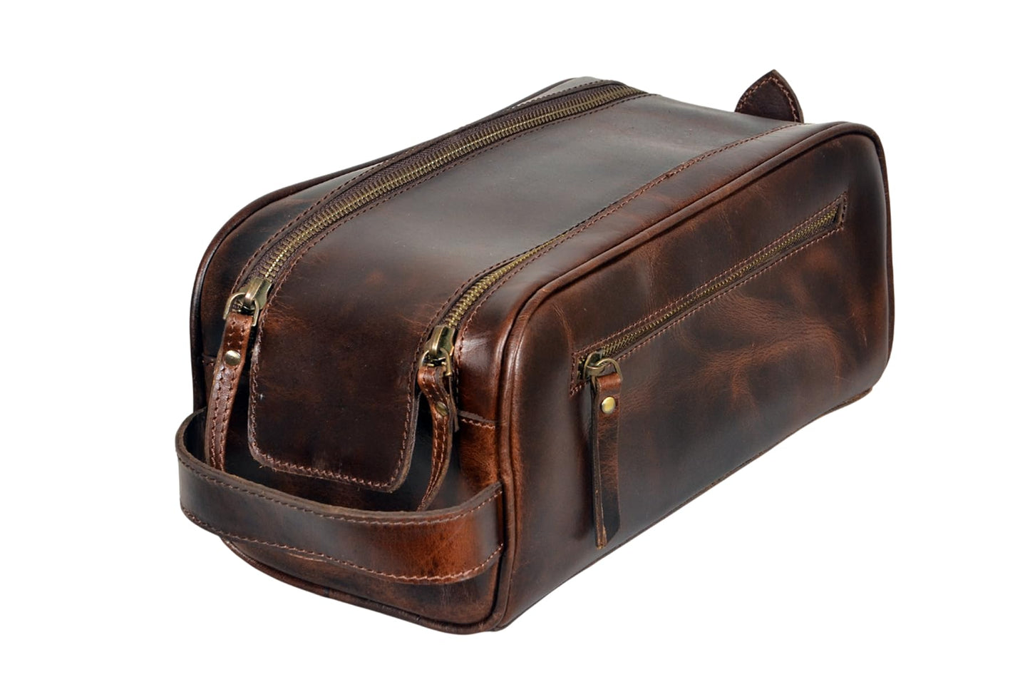 Leather Toiletry Bag With Waterproof Lining 10" King-Size Handcrafted Grooming Kit, Unisex Travel Toiletry Bag, Leather Shaving & Bathroom Organizer, Gift for Men & Women (Combo of 4 Items)