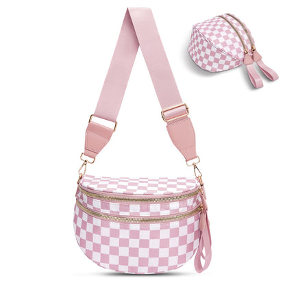 Checkered Crossbody Bag,Nylon Bum Bags for Women Crossbody,Spacious Sling Bag Purse Fanny Packs with Shoulder Strap
