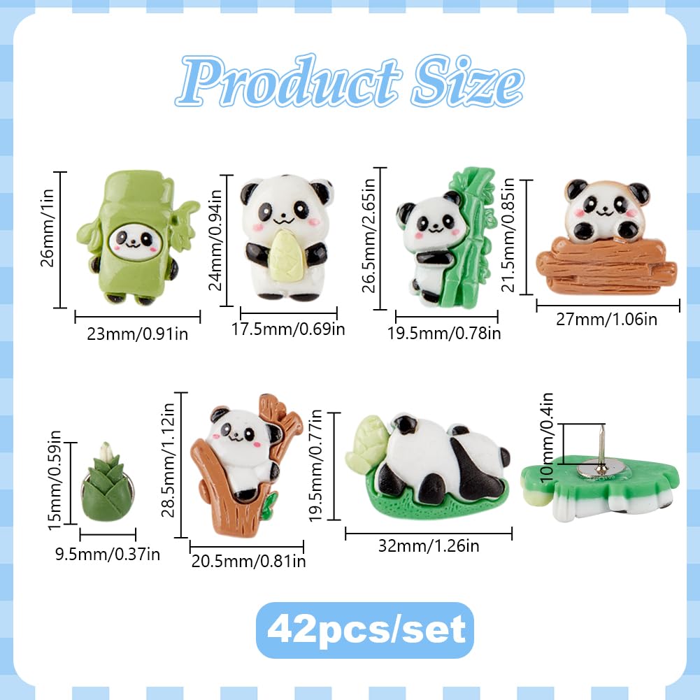 DELORIGIN 42Pcs Panda Push Pins Decorative Resin Panda Thumbtacks 7 Styles Fun Cartoon Animal Thumb Tacks Cute Push Pins for Photo Wall Map Cork Board Bulletin Board Home Office Decorations