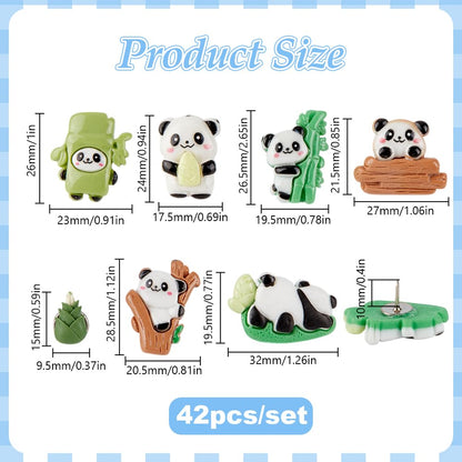 DELORIGIN 42Pcs Panda Push Pins Decorative Resin Panda Thumbtacks 7 Styles Fun Cartoon Animal Thumb Tacks Cute Push Pins for Photo Wall Map Cork Board Bulletin Board Home Office Decorations