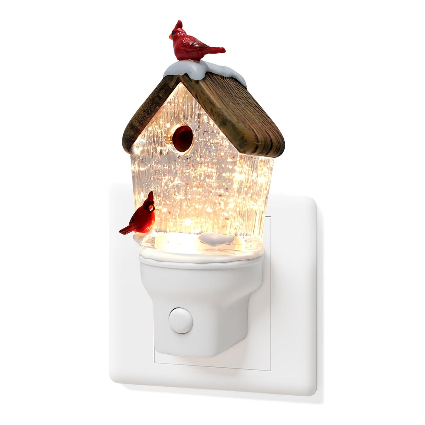 Christmas Birdhouse Night Light Plug into Wall Glitter Water Nightlight with USB/Outlet Options, Christmas Decorative Nightlight for Bedroom Kitchen Nursery Holiday Decorations Gifts (Birdhouse)