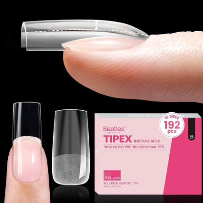 Beetles Tipex Gel Nail Kit, Medium Almond Nail Tips 224 Pcs 16 Sizes Pre-Building Pre-Etched Thick Acrylic Tips with Tipex Glue, Mini Lamp