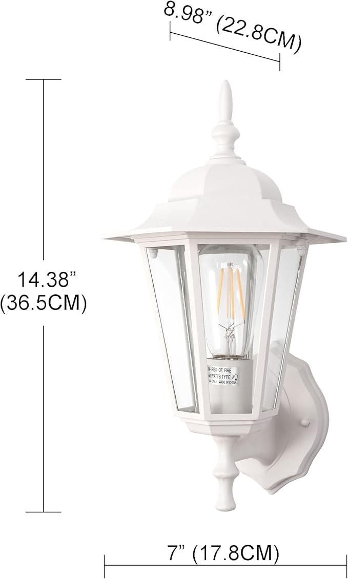 GRUENLICH Outdoor Wall Lantern, Wall Sconce as Porch Lighting Fixture with E26 Medium Base, Aluminum Housing Plus Glass, Water-Proof Rated, Bulb Not Included, White Finish, 2 Pack