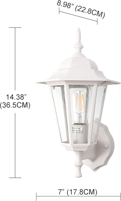 GRUENLICH Outdoor Wall Lantern, Wall Sconce as Porch Lighting Fixture with E26 Medium Base, Aluminum Housing Plus Glass, Water-Proof, Bulb Not Included, White Finish, 1 Pack
