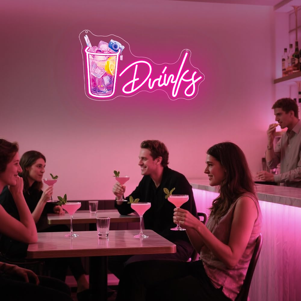 Drinks Neon Signs for Wall Decor,Cool Cocktail Glass LED Sign Art Wall Lights,Lemonade Drinks Neon Signs for Beer Bar Decor,Pub Party,Night Club,Man Cave,Business,Shop
