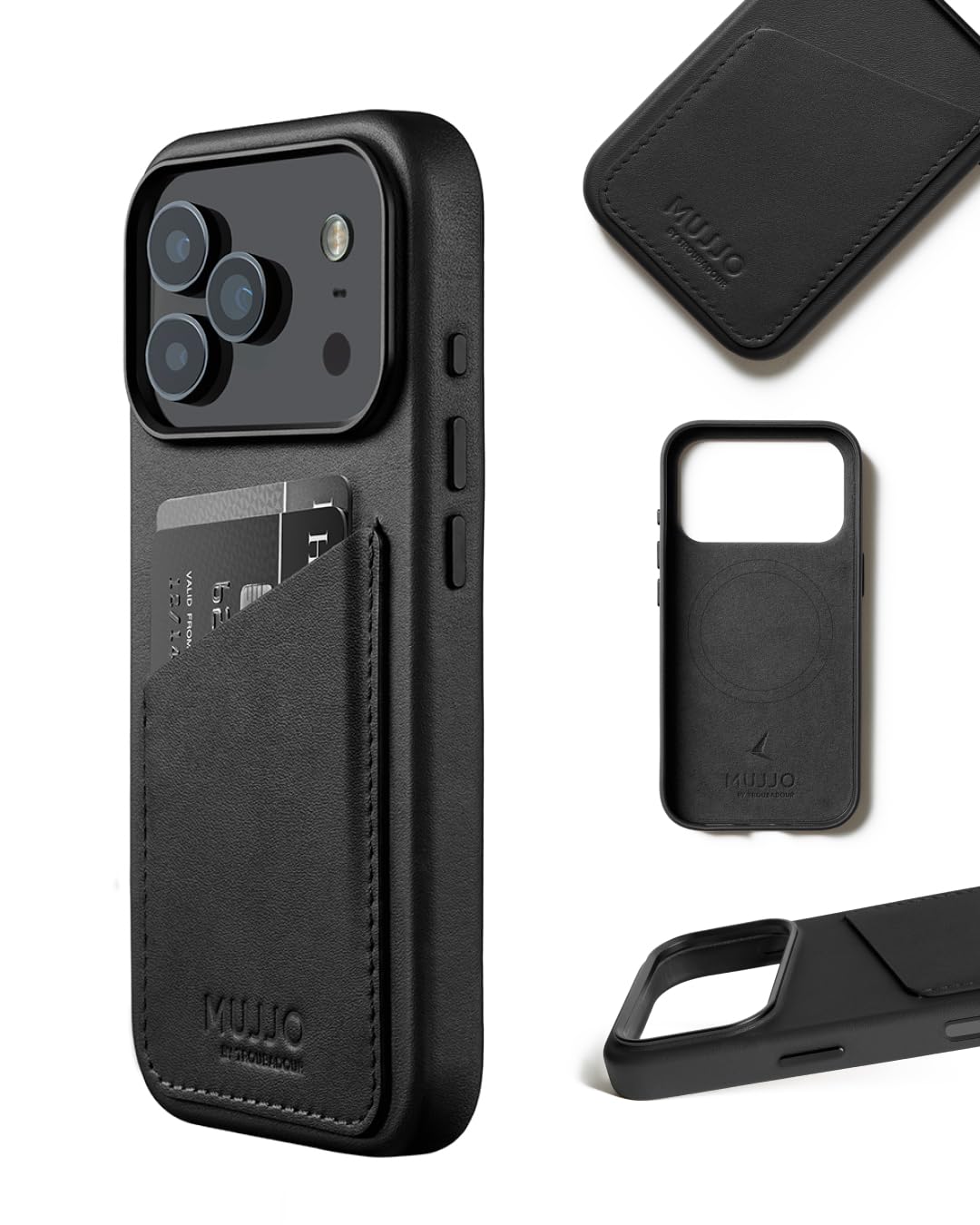 Mujjo Wallet Leather Case for iPhone 17 Pro - MagSafe Compatible - Black