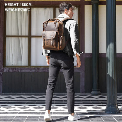 TIDING Genuine Leather 15.6 inch Laptop Backpack for Men College Casual Rucksack Backpack Business Travel Daypack