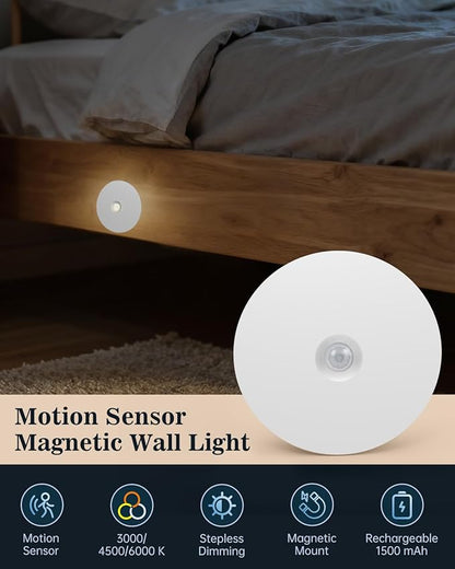 Yiliaw Motion Sensor Night Light, Rechargeable Stair Lights Indoor, Warm White with Wireless Magnetic Mount, Adjustable Brightness & 3 Color Temps for Hallway, Stairway, Bathroom, Closet (2 Pack)