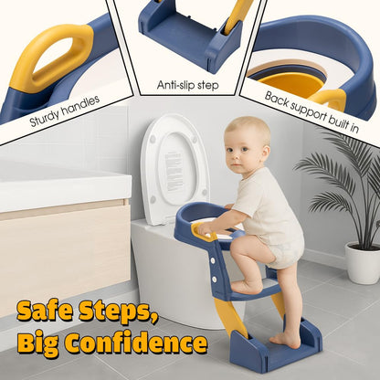 Playpals Potty Training Seat with Step Stool Ladder, 2 in 1 Potty Training Toilet with Urinals, Toddler Toilet Seat for Kids Boys Girls, Splash Guard Anti-Slip Pad Step Stool - Blue