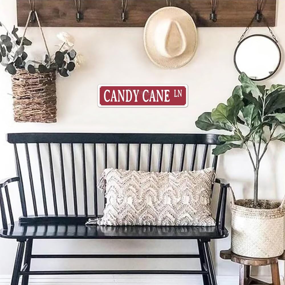 Candy Cane Lane Christmas Theme Street Sign Gifts 4x16 Inches Metal Wall Art Novelty Holiday Humor Ornament for Home/Kitchen/Office/Man Cave/Bar, Aluminium, 4x16 Inches