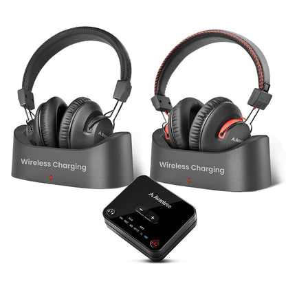 Avantree HT41899 Plus 2 - Dual Bluetooth Wireless Headphones for TV Watching with Transmitter & Charging Docks, aptX Adaptive & Low Latency Support, Compatible with Optical & 3.5mm AUX TVs