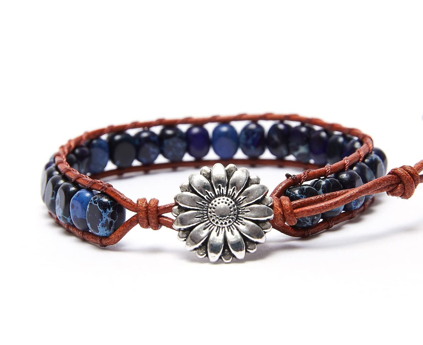 ZOSOJONA 7 Chakra Bracelet Bohemian Handmade Leather Wrap Healing Protection Natural Stone Yoga Beaded Bracelets Boho Friendship Jewelry (Navy Blue Turquoise)