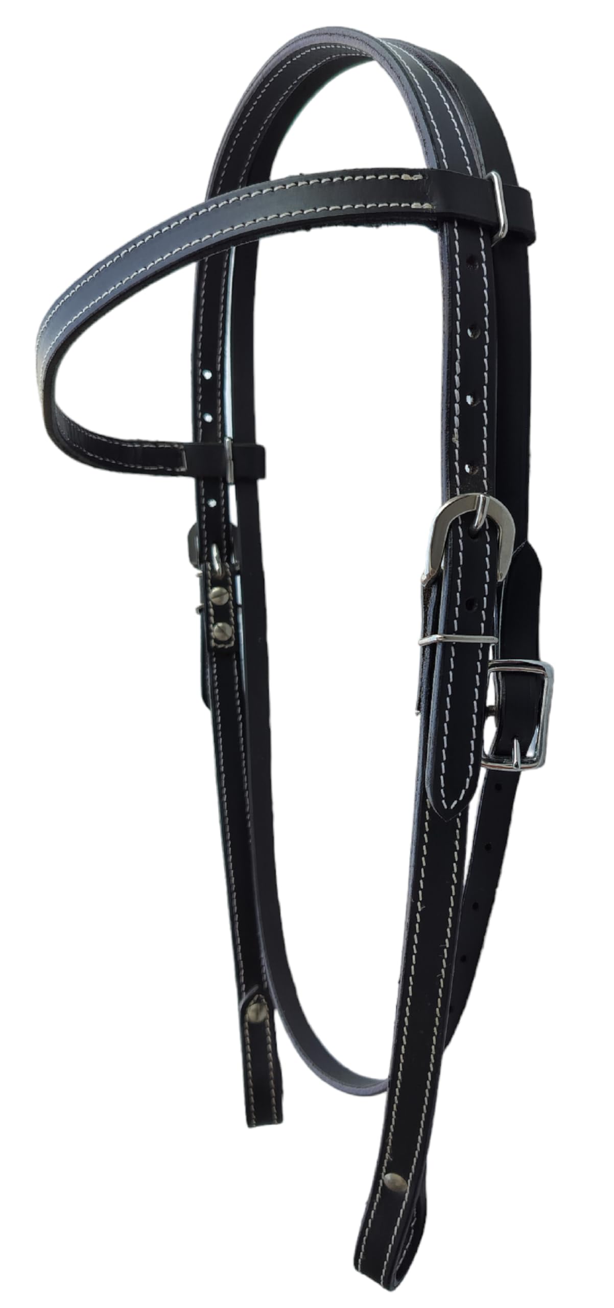 WEMBILS Western Leather Latigo Browband Headstall for Horses Double Stitched Black Horse Bridle for Trail Riding Durable Equine Supplies Equestrian Gifts(Black)
