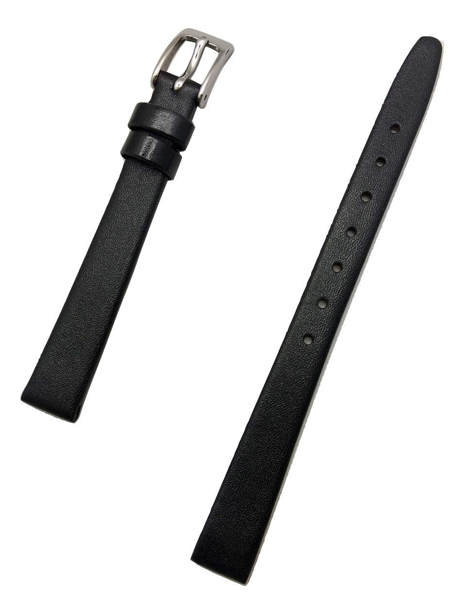NewLife 10mm Black, Flat, Elegant Calfskin Leather Watchband | Smooth Genuine Leather Replacement Watchstrap that brings to Any Watch (Womens Standard Length)