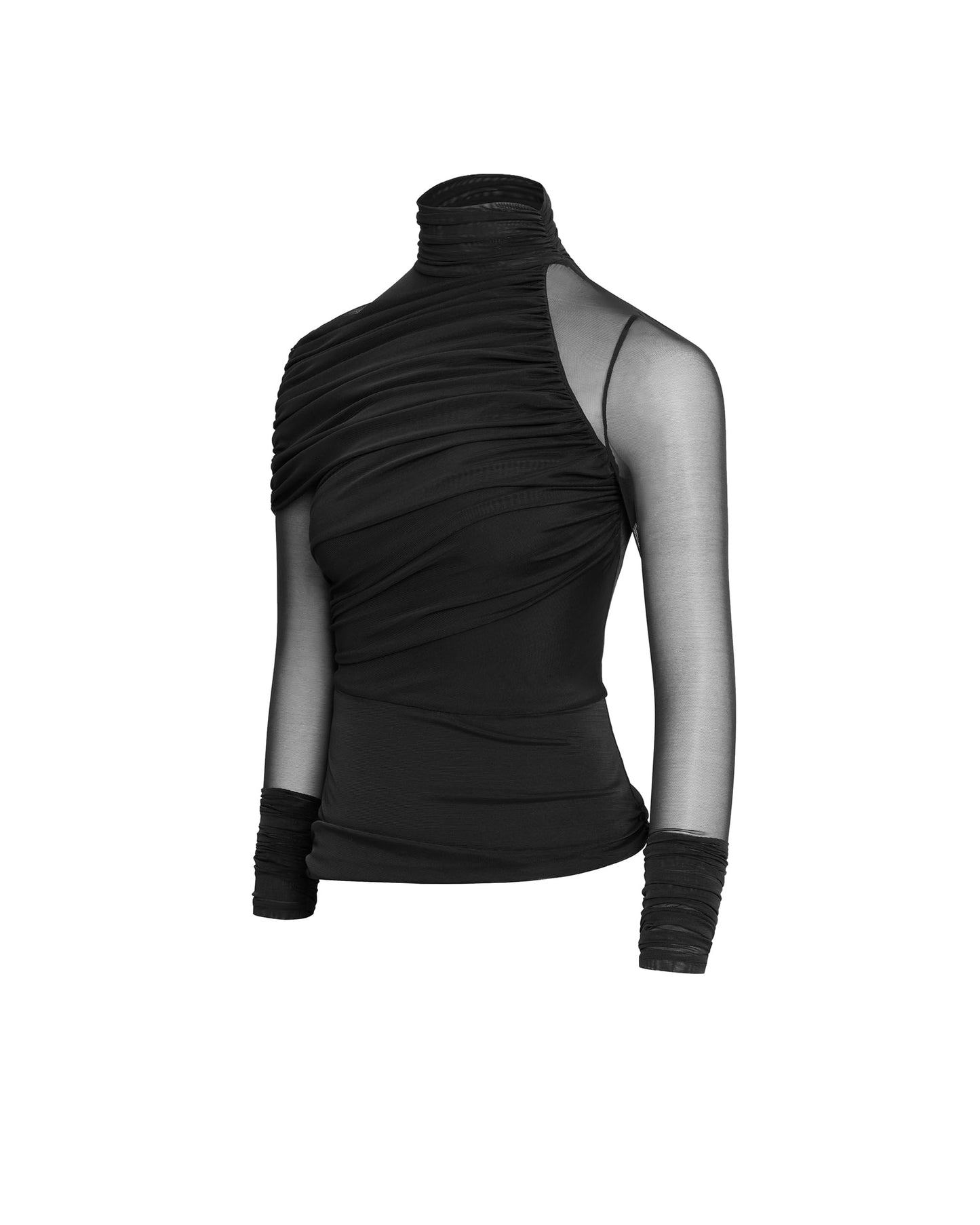 JW PEI Women's Ella Sheer Ruched Turtleneck Top - Black