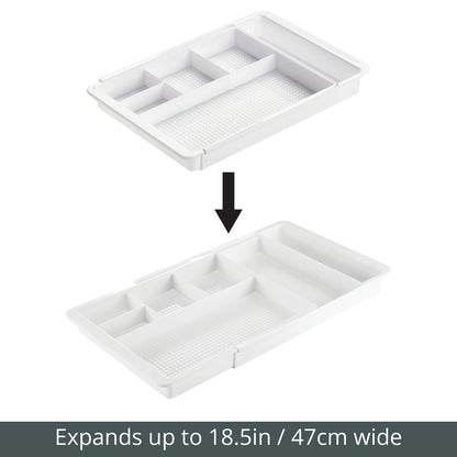 mDesign Expandable Plastic Drawer Organizer and Storage Container for Office Supplies - Gel Pen Pencil, Marker, Stationary, Desk Supply Holder for Drawers and Desktop - Lumiere Collection - White
