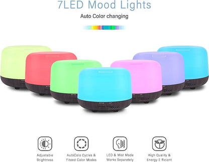 Oil Diffuser Humidifier 300ML,Electric Ultrasonic Air Aroma Diffusers Vaporizer,Scent Mist Defuser with Remote,Auto-Off,7led Color Changing Light for Large Bed Room,Home,Office