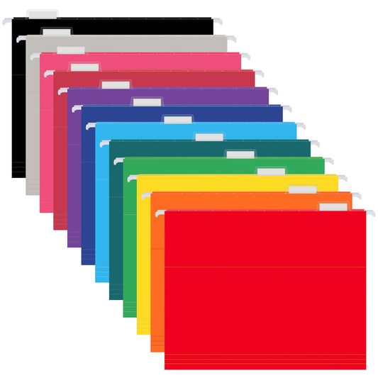 12 Pack Hanging File Folders, Letter Size with 1/5-Cut Adjustable Tabs, 12 Selected Color - File Folder Organizer for Filing Cabinet Office Home, Designed for Bulky Files, Medical Charts