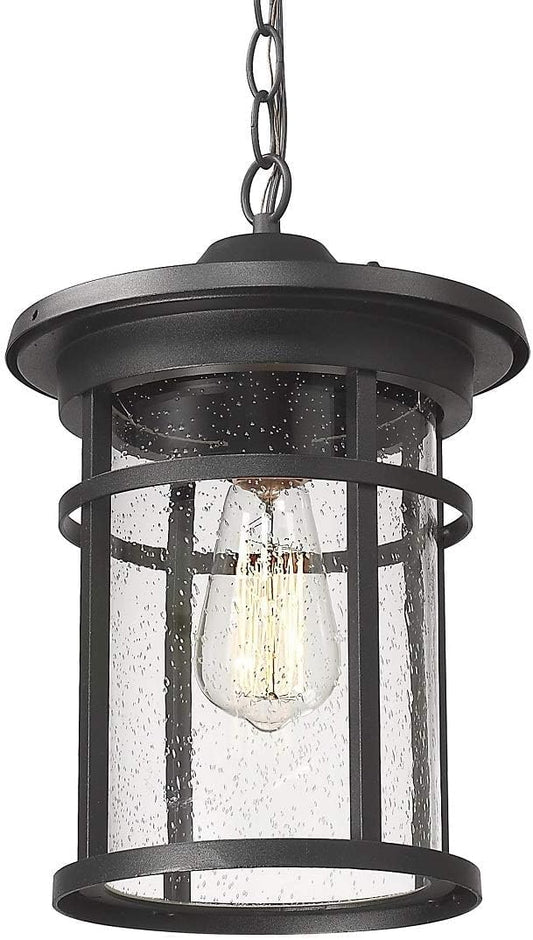 Bestshared Outdoor Pendant Lighting, 1-Light Outdoor Hanging Lantern Light Fixtures for Porch, Farmhouse Style Exterior Porch Lights with Seeded Glass
