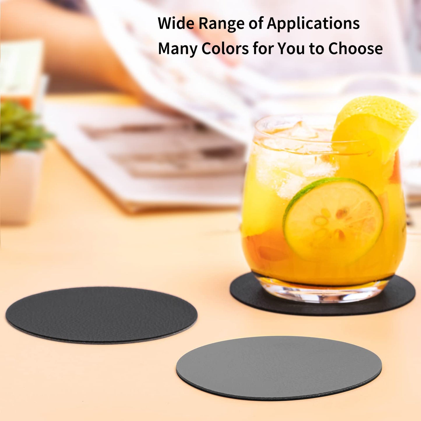 Chitomars Faux Leather Coasters Set of 12, Dual Sided Non-Slip Washable Cup Coasters for Coffee Tabletop Protection (Gray Black)