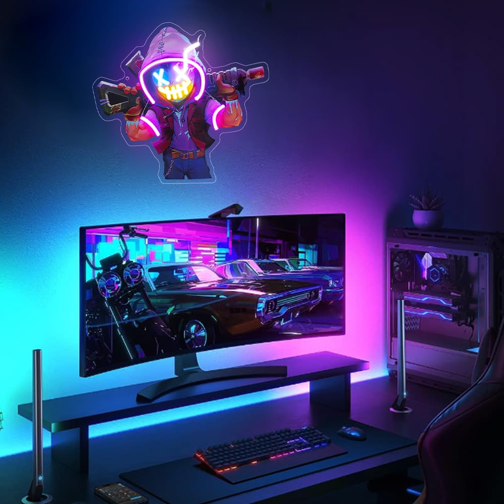 Anime Neon Sign, Game Led Neon Light Signs for Wall Decor Joker Clown Light up Signs Lamp for Bedroom Man Cave Party Gaming Room Decor Birthday Christmas Gifts for Gamer Men USB Powered(14.3"*13.4")