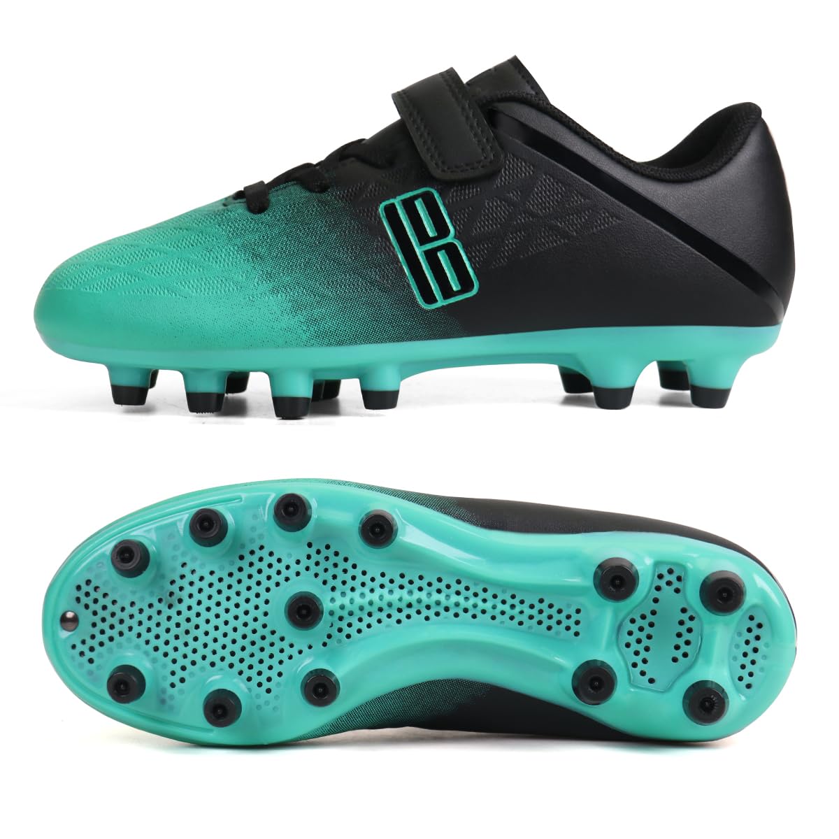 brooman Kids Firm Ground Soccer Cleats Boys Girls Athletic Outdoor Football Shoes (2,Black Green)