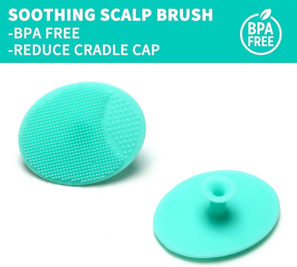 Goat Baby Hair Brush Set, 2pcs Wooden Soft Bristles Brush with Comb and Green Silicone Bath Brush for Newborns Toddlers Safe Natural Hair Care Kit