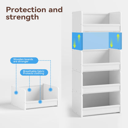 FOUCSSOMEI Closet Organizers and Storage, Stackable Closet Organizer, Wooden Frame with Polyester Fabric Shelves, Large Capacity Closet Shelf Organizer for Folded Clothes, White,Patent Design