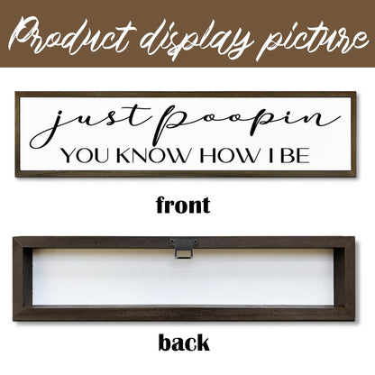 WKYAER Bathroom Wood Sign, Just Pooping You Know How I Be Sign, Funny Restroom Wall Decor, Toilet Humor Signs for Bathroom Decors, Shelf Decoration, Rustic Wood Hanging Signs, 17.8x4x1.2 inches