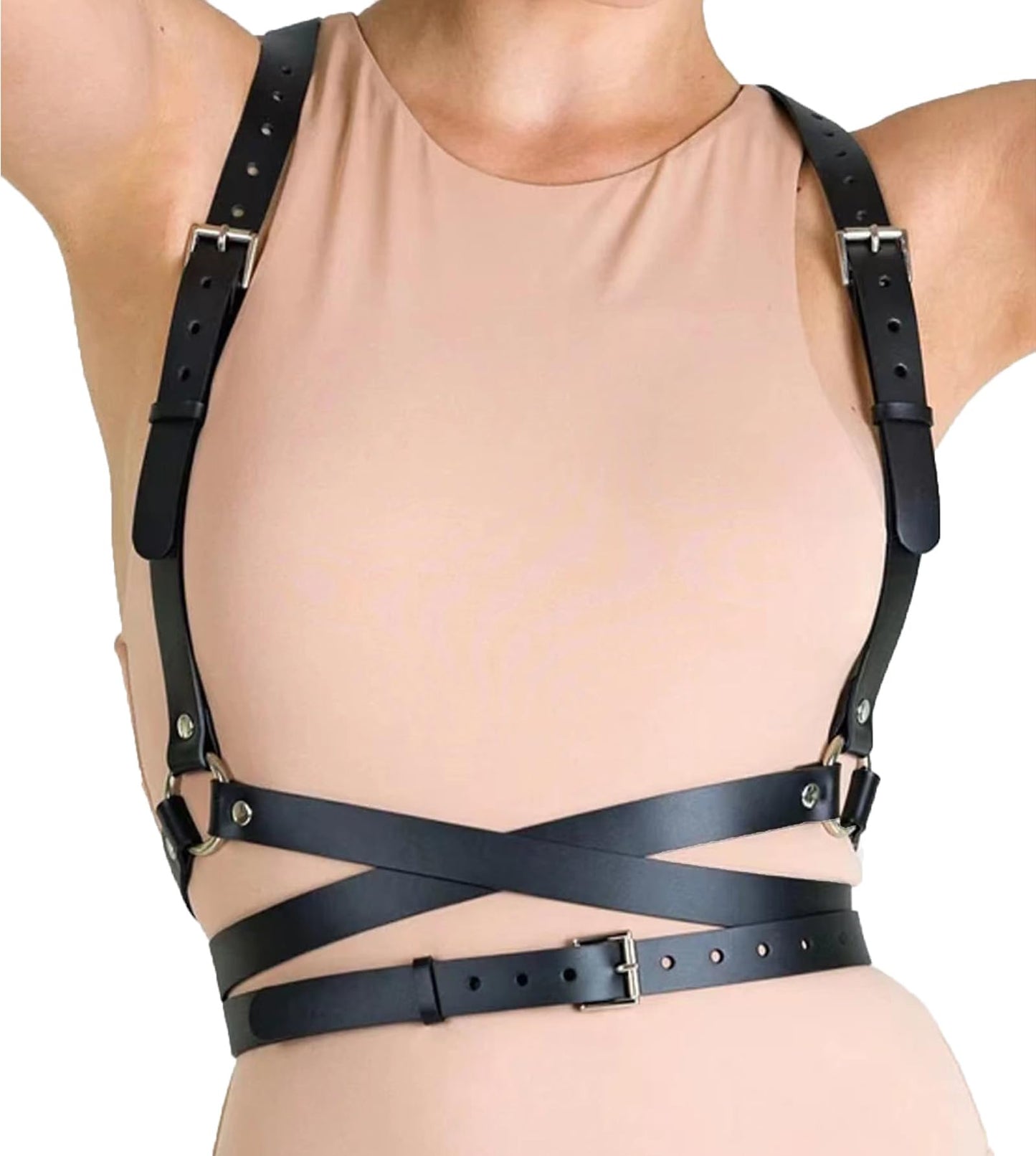 Widyany Punk Black Pu Leather Belt, Harness Belt for Women Gothic Body Adjustable Waist Belts Rave Dresses Party Accessories
