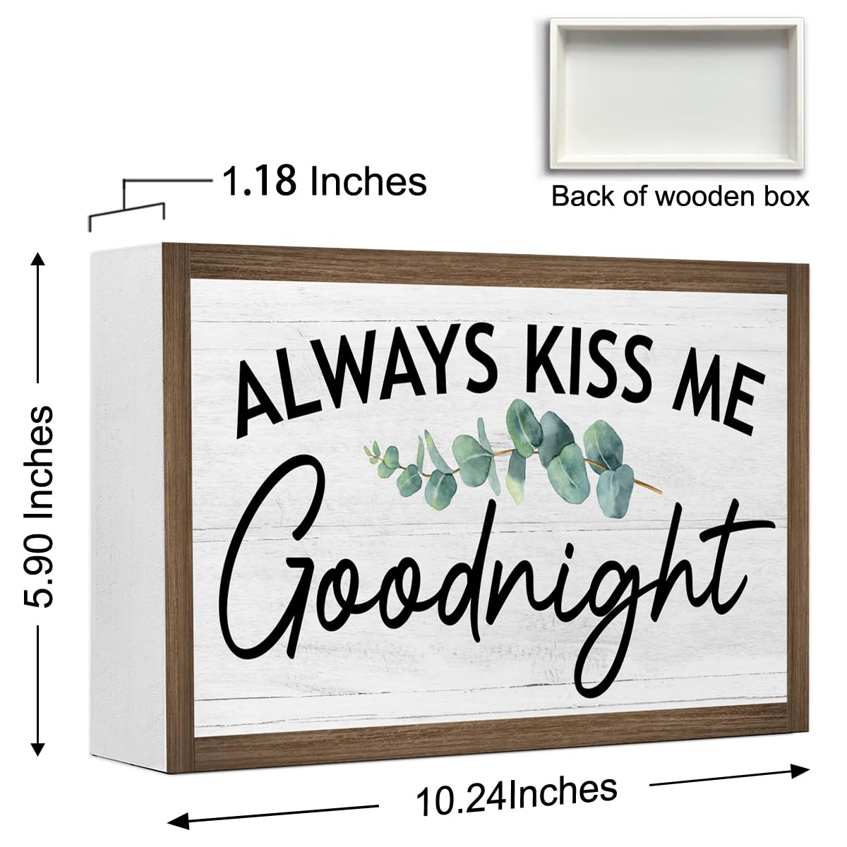 Always Kiss Me Goodnight Wooden Box Sign Desk Decor,Rustic Farmhouse Love Sign Wood Block for Home Bedroom Shelf Tabletop Wall Decor