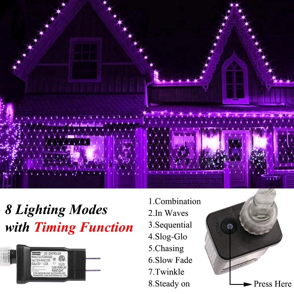 Vicila 240LED Net Light Halloween Decor Mesh Lights, Tree Warp Fairy Lights Outdoor Hanging String Light for Home, Bedroom, Christmas, Garden, Walkway, Bushes Decor-9.8ft x 6.6ft(Purple)