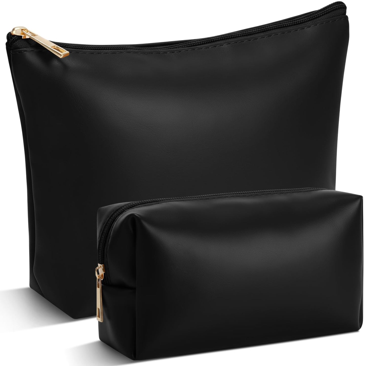 Kigeli 2 Pcs PU Leather Makeup Bag Set for Women Waterproof Aesthetic Cosmetic Bag Large & Small Travel Toiletry Organizer Pouch Skincare Organizer Bridesmaid Mother's Day Birthday Gift(Black)