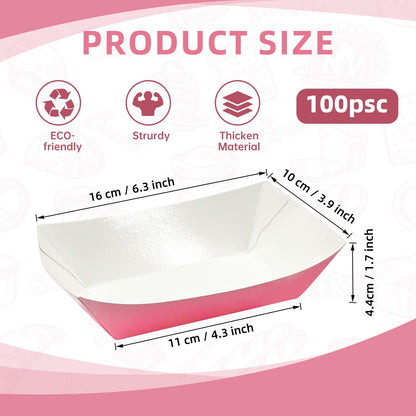 Temmgnie 100 Pack Disposable Paper Food Boat,2lb Pink Paper Food Trays,Kraft Food Serving Boats for Snacks,Hot Dog,Popcorn,Sandwich,Taco,Fries,Nacho