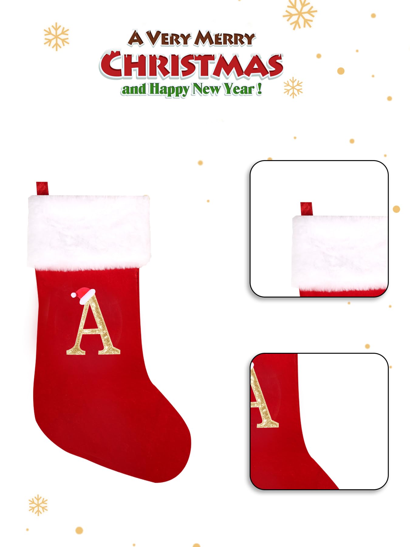 Wlflash 20 Inches Super Soft Plush Monogram Christmas Stockings Xmas Rustic Personalized Stocking Embroidered Letter Decoration for Decor