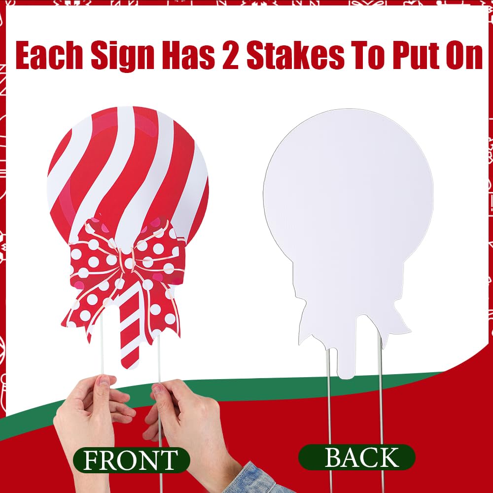JOICEE Christmas Outdoor Yard Signs Candy Decorations, Peppermint Lollipop Candy Signs with Stakes for Holiday Party Home Lawn Pathway Decorations Supplies