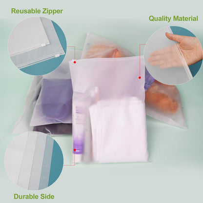 Dllxumm Frosted Zipper Plastic Bags for Clothes, 50 Pcs 12x16 Inch Reclosable Zip Slider Bags for Packaging T-Shirt, Pants, Document, Sweaters & Shipping, 3 Mil with Vent Holes