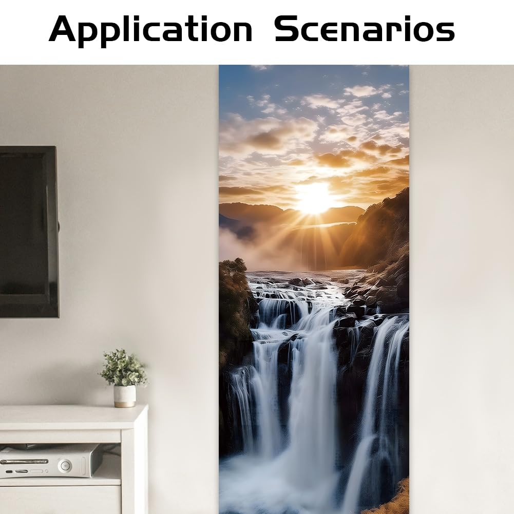 PLIGREAT 15 Strips 3D Waterfall Stair Decals, Peel and Stick Stairs Riser Stickers Natural Landscape Stair Risers Covers 7.1" x 39" Self-Adhesive Vinyl Stairs Riser Decals for Home Hotel Decor